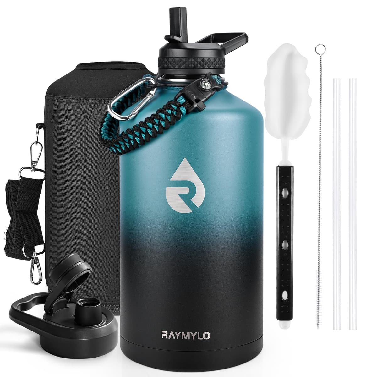 RAYMYLO One Gallon Water Bottle Insulated, Triple Walled Vacuum Stainless Steel (Cold for 48 Hrs), Leak Proof & Non-BPA, Large Water Flask Jug with Paracord Handle & Straw Spout Lids — view 83