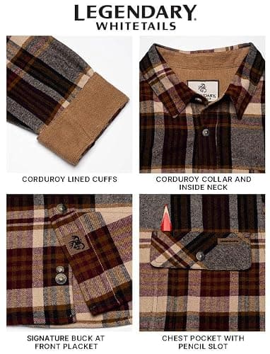 Legendary Whitetails Men's Plaid Flannel Shirt with Corduroy Cuffs, Large — view 4