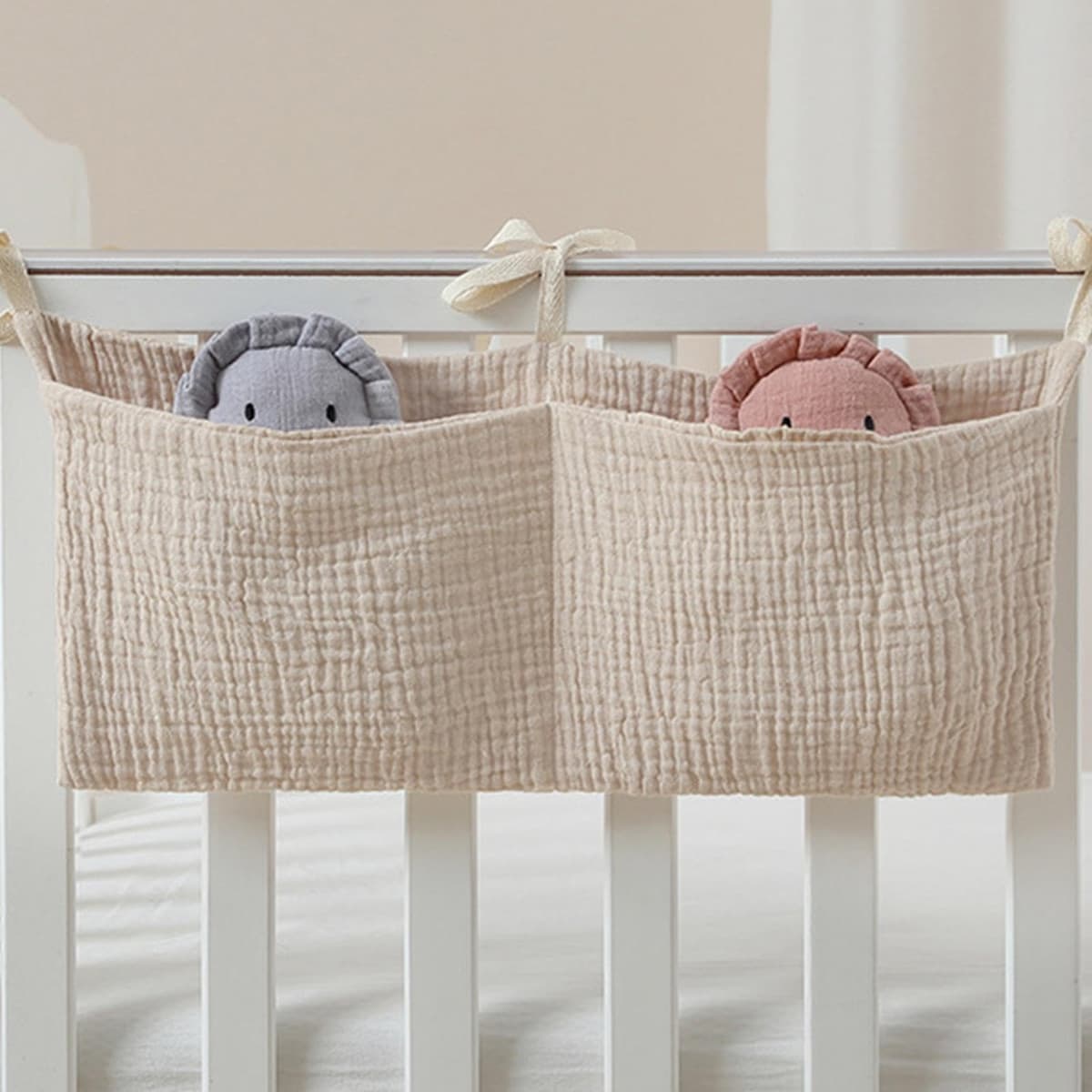 Crib Pocket Holder, Nursery Bedside Storage Bag, Hanging Bedside Feeding Bottle Bag, Hanging Crib Container, Multiple-Use Nursery Storage Pocket for Various Items
