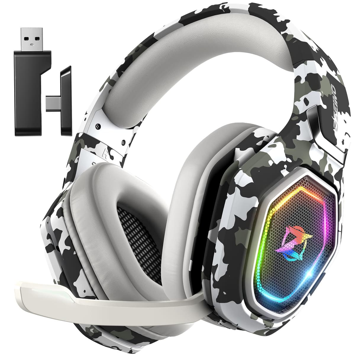 Ozeino Wireless Gaming Headset, Compatible with PC Ps5 Ps4 Boasts 2.4GHz Lossless Audio, USB & Type-C, Flip Microphone and 40-Hr Battery - Suited for Switch, Laptop, Mac — view 12