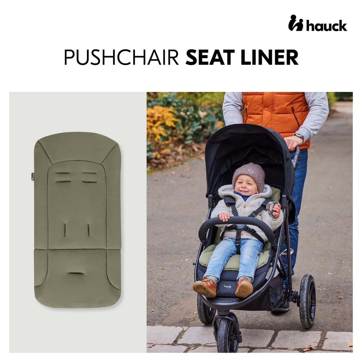 hauck Colchoneta para Silla de Paseo Universal - Funda Carrito Bebe y Remolques de Bicicleta para Niños, Algodón, Transpirable, Suave, Fácil de Fijar, Verano e Invierno - Verde — view 2