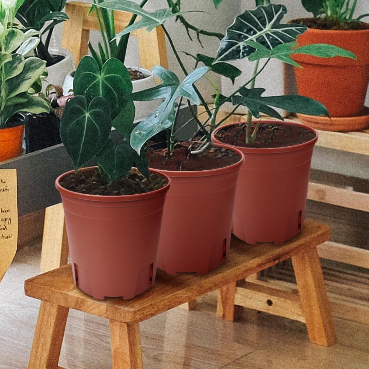 Macetas,12.4cm 10pcs Plantador Plastico con Orificio de Drenaje, Control de Raíces, para Plantas de Bonsái de Interior Exterior Jardín - Rojo — view 4