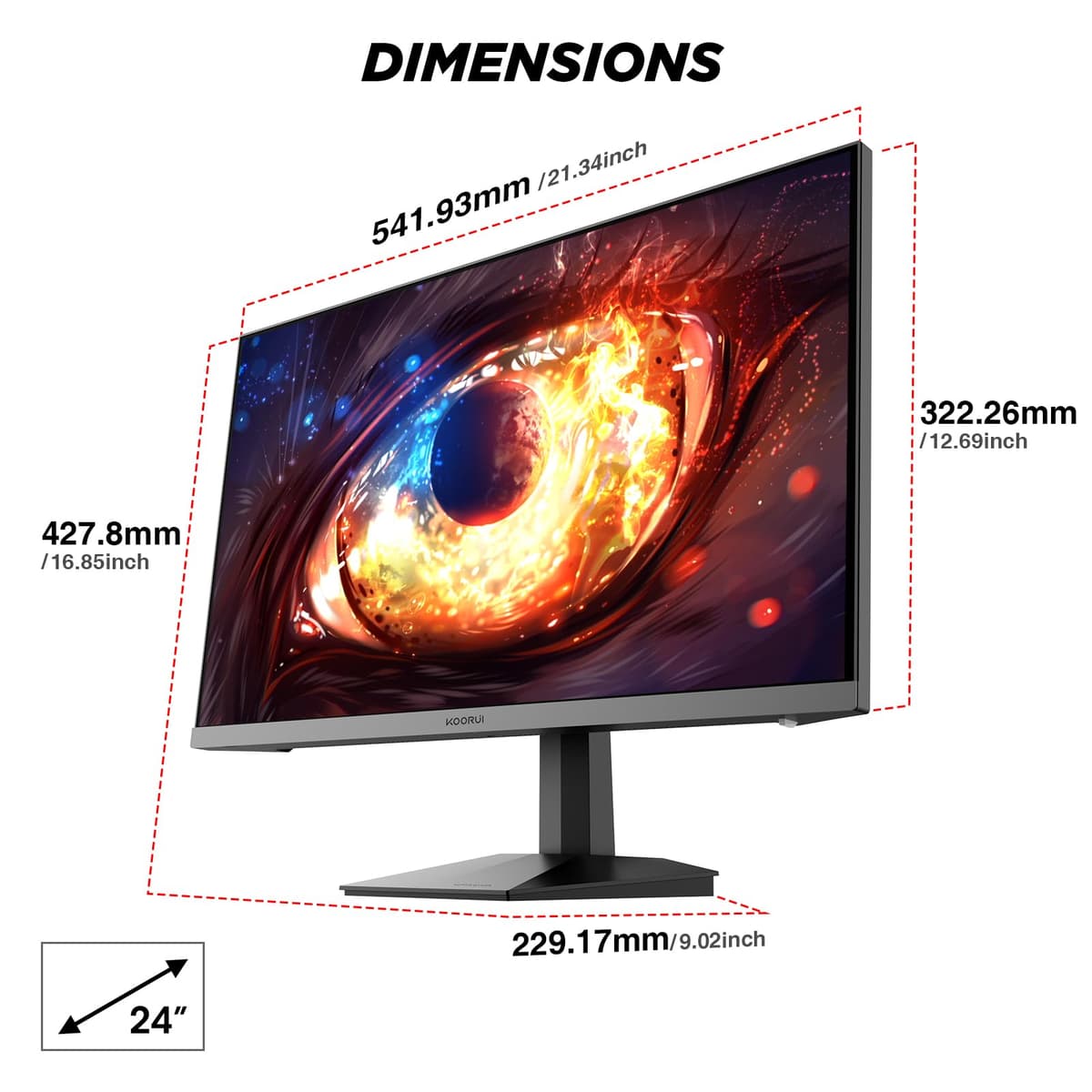 KOORUI G2411P 24 Inch Gaming Monitor, 200Hz, Fast IPS, HDR 400, Full-HD 1080P, 1ms, Adaptive Sync, VESA Mountable, HDMI/DP, Low Blue Light, 99% SRGB — view 8