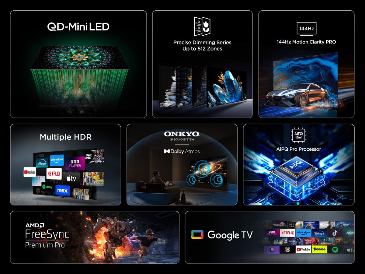 TCL 55Q6C-UK QD-Mini LED TV, 4K HDR Premium 1000nits, Smart TV Powered by Google TV (Dolby Vision IQ & Atmos, Onkyo 2.1 Sound System, 144Hz Motion Clarity Pro, 2025 Model) — view 4
