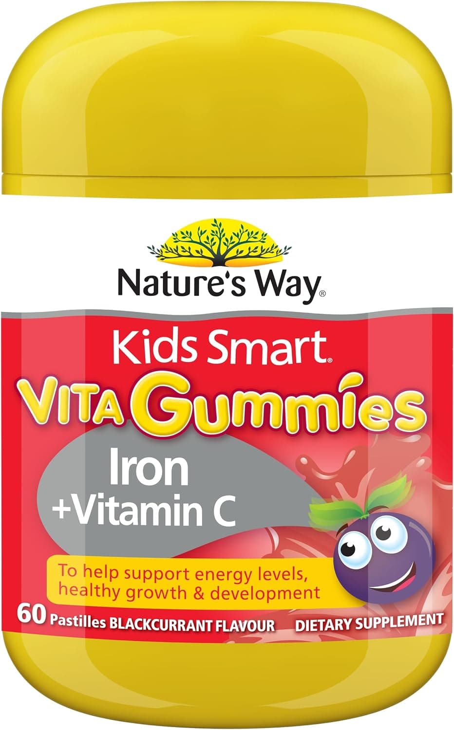 Nature's Way Kids Smart Vita Gummies Iron + Vitamin C 60s, kids iron supplement for kids 2+, easy-to-take gummies, supports iron levels, energy and healthy development