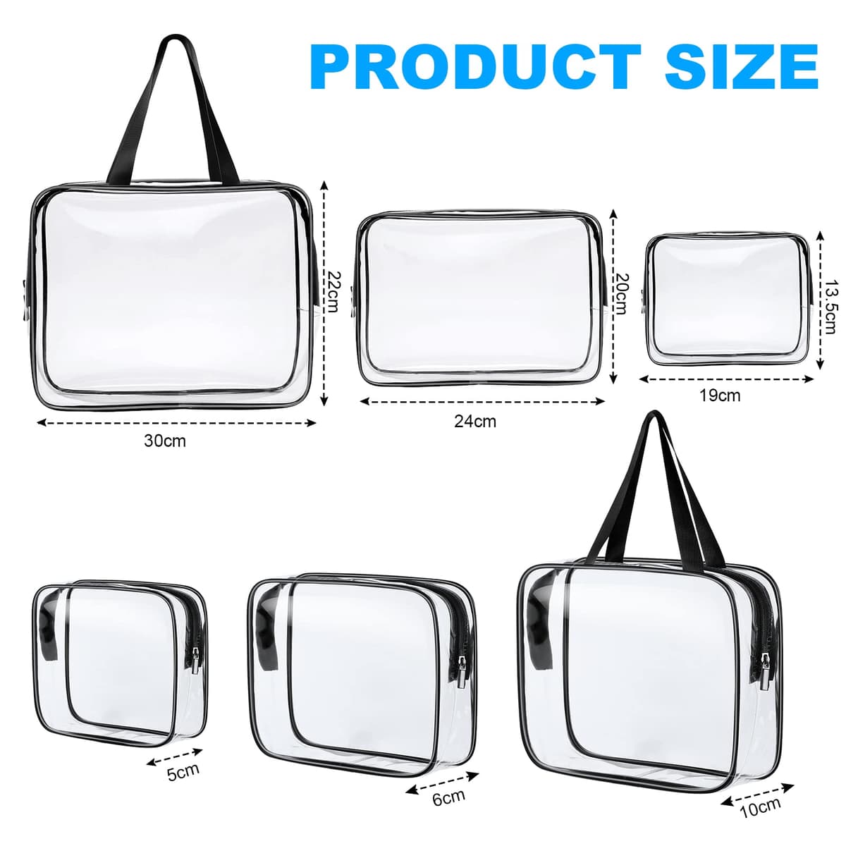 Clear Toiletries Bag, 3 Pack PVC Waterproof Toiletries Carry Pouch, TSA Approved Travel Toiletry Bag with Zipper, Multi-Size Cosmetic Makeup Bags for Men, Women and Kids - Travel Business — view 2
