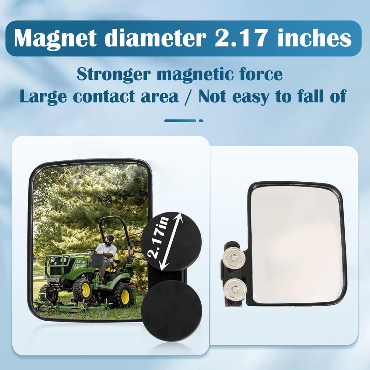 Rearview Mirrors Compatible With Mahindra, Kubota, John Deere, And Lawn Mover Side Mirrors With Strong Magnets, Tractor Accessories Come Pre-Assembled. — view 2