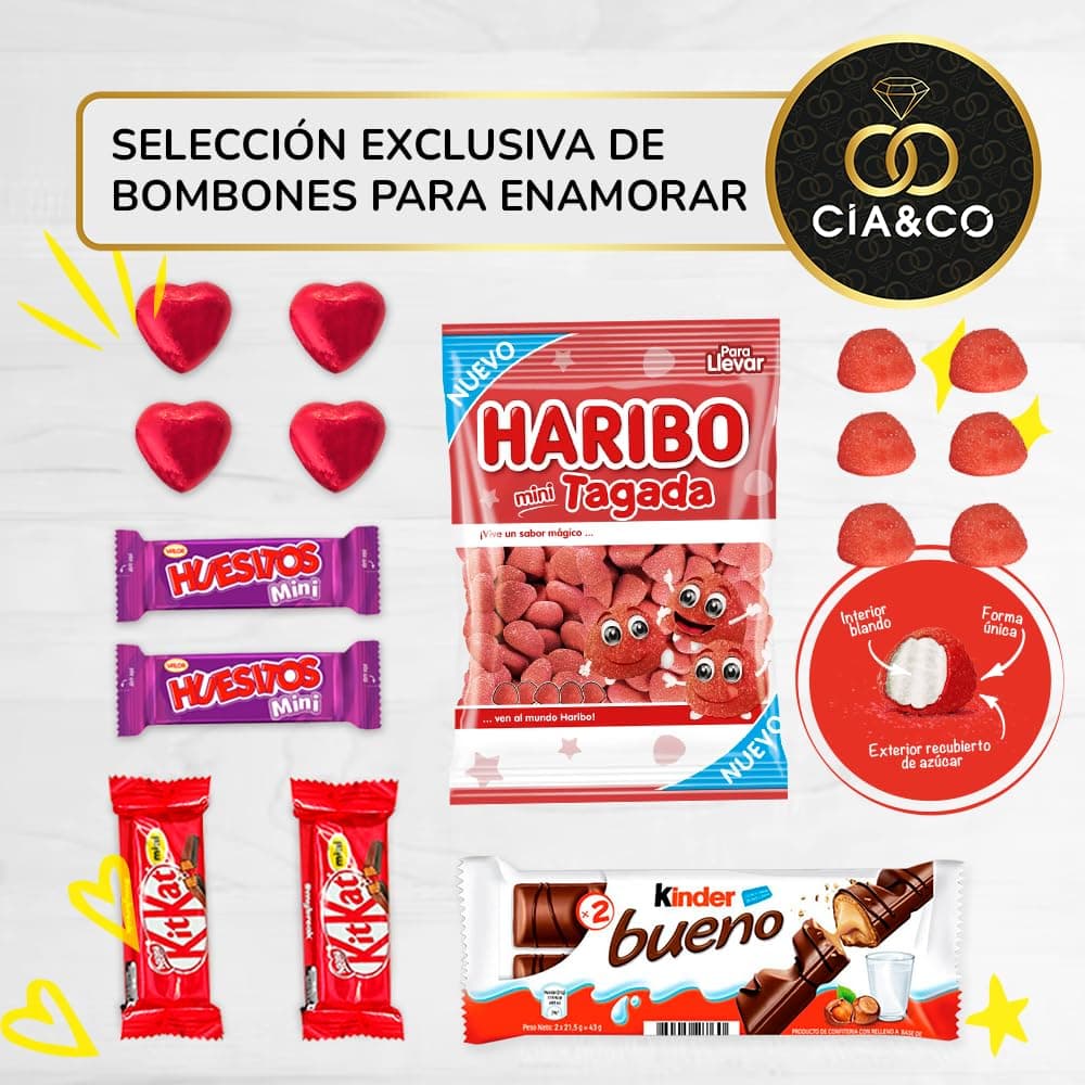 Cajita para Regalo con Chocolate Kinder Bueno, Bombones en forma de Corazon Rellenos, Kit Kat, Huesitos, Gominolas, y Mucho Más · Día de la Madre · Con Tarjeta y Texto Personalizada — view 4