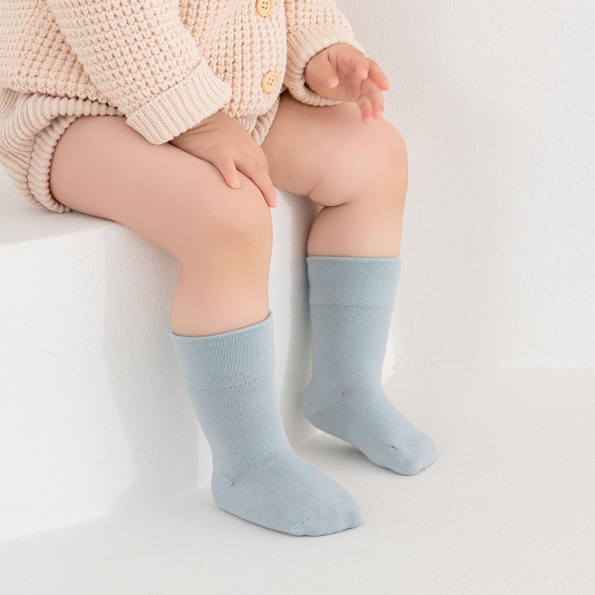 Bebés Calcetines de Algodón 6 Pares Colores sólidos Calcetines elásticos y suaves Niños Niñas — view 2
