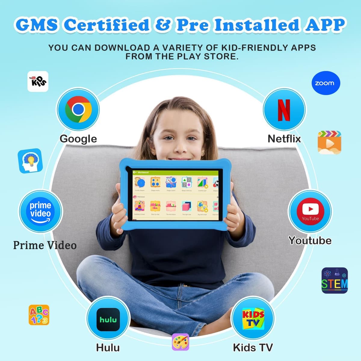 Tablet para Niños 7 Pulgadas, Tablet Android 13 con 8GB RAM 64GB ROM (mpliable 256 GB), Control Parental, Pantalla IPS HD, GMS Certified, WiFi, Tableta Niños Educativo con Funda de EVA (Azul) — view 2