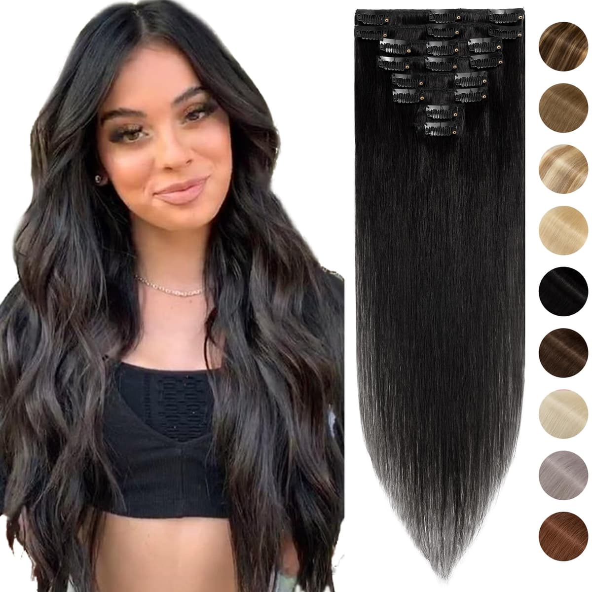 Silk-co 10inch Hair Extensions Clip in Hair Extension Human Hair #04 Medium Brown -Basic Thickness-Thin Weft- 8 Pieces Real Remy Straight Hair Extensions[50g] — view 109