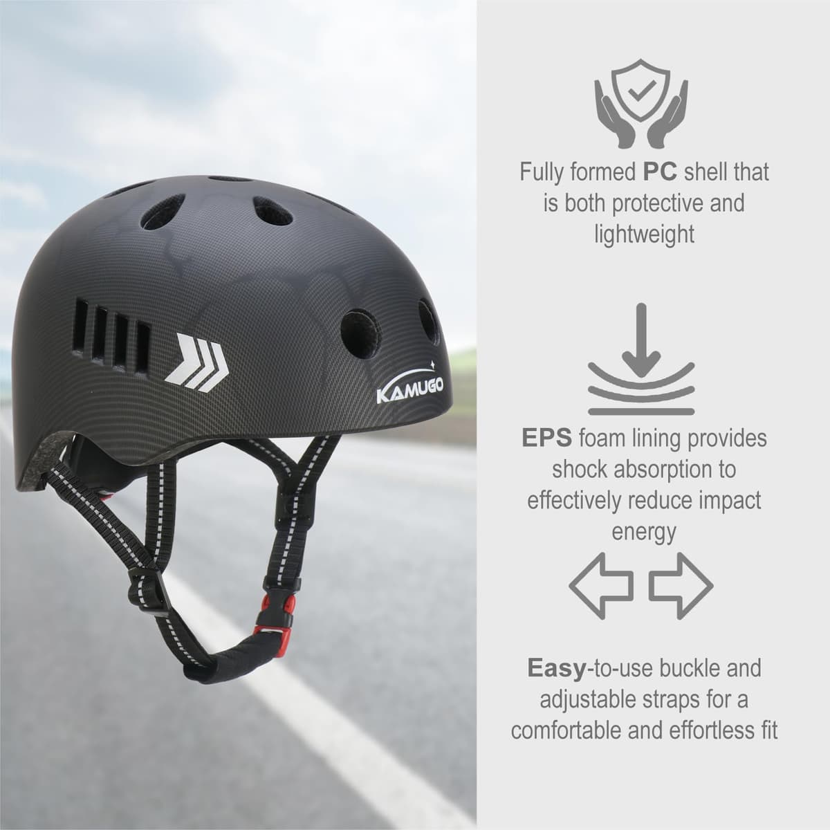 Kamugo Equipo de Protección Ajustable para Niños - Casco, Rodilleras, Coderas, Guantes, Compatible con Bicicleta, Skateboard, monopatín y Otros Deportes Extremos — view 3