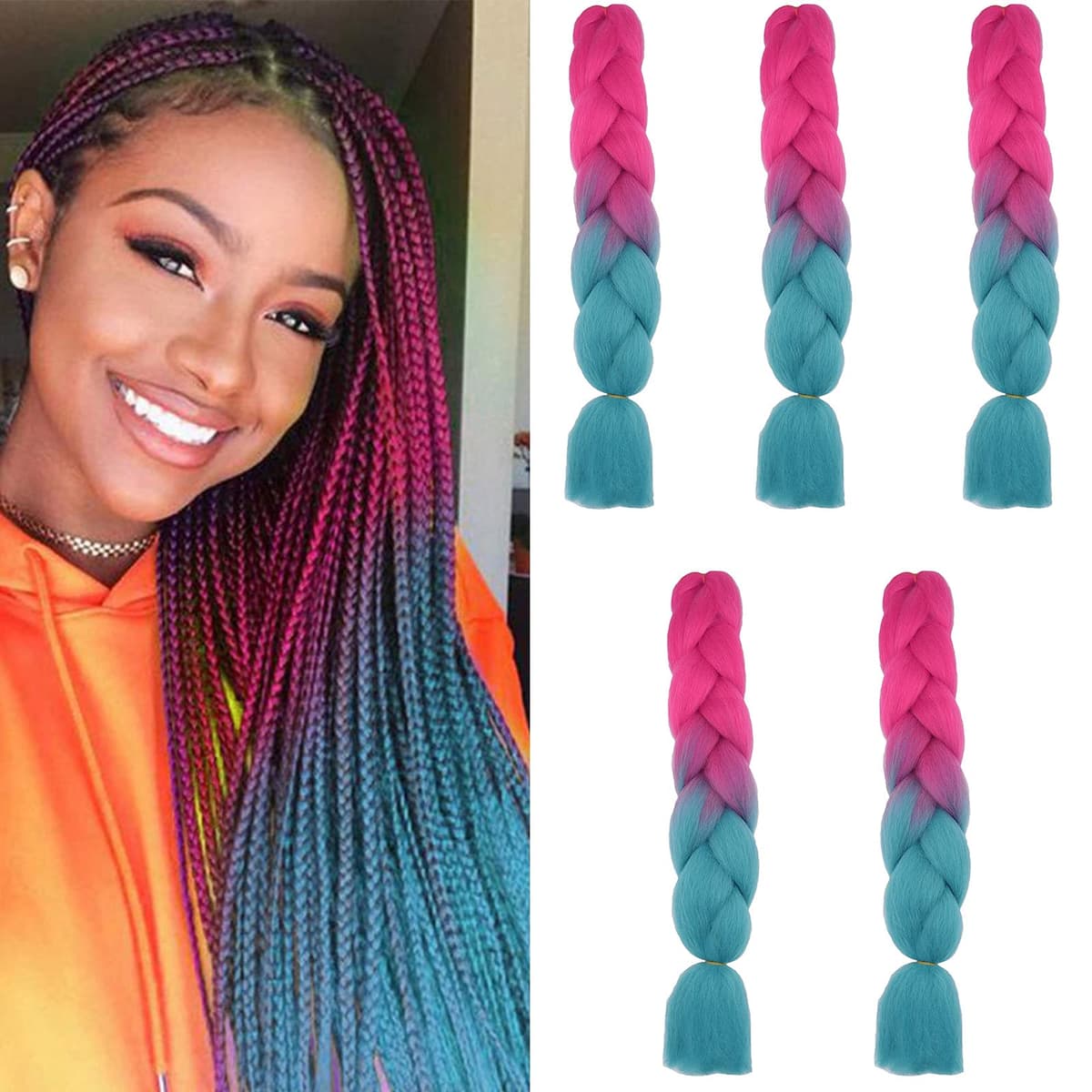 24" Braiding Hair Extension Jumbo Braids Synthetic 3bundles/pack Crochet Hair Afro Box Braid Heat Resistent (Dark Purple) — view 37