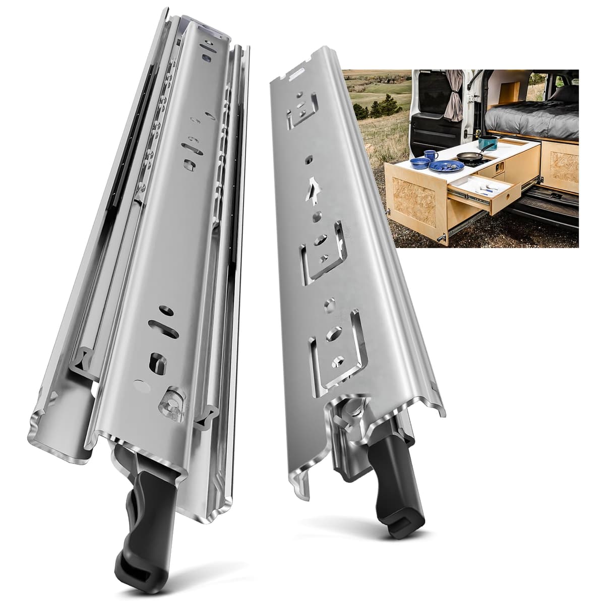 AOLISHENG Guias Correderas Para Cajones Con Freno 1000mm Rieles Para Cajones Extensión Completa 50 KG Capacidad Carga Guías Laterales Para Cajones Con Rodamiento de Bolas 1 par (2 piezas)