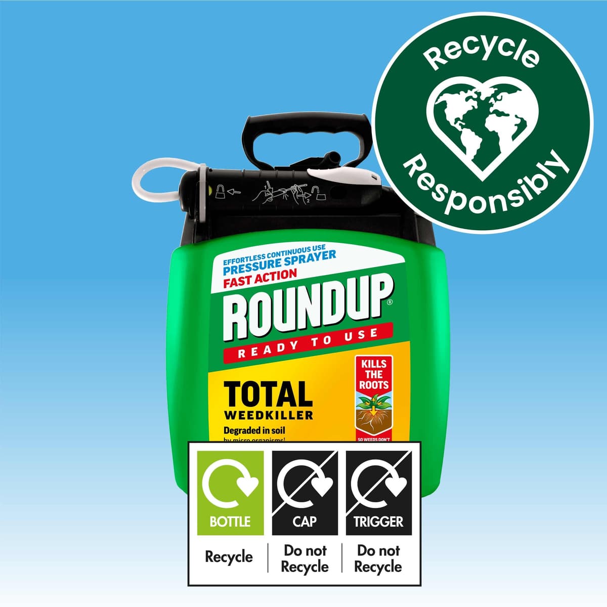 Roundup Fast Action Weedkiller Pump 'N Go Spray – 5L Ready-to-Use Glyphosate Formula – Kills Weeds & Roots with Visible Results in 1-2 Days – Refillable Pressure Sprayer with Extendable Lance — view 6