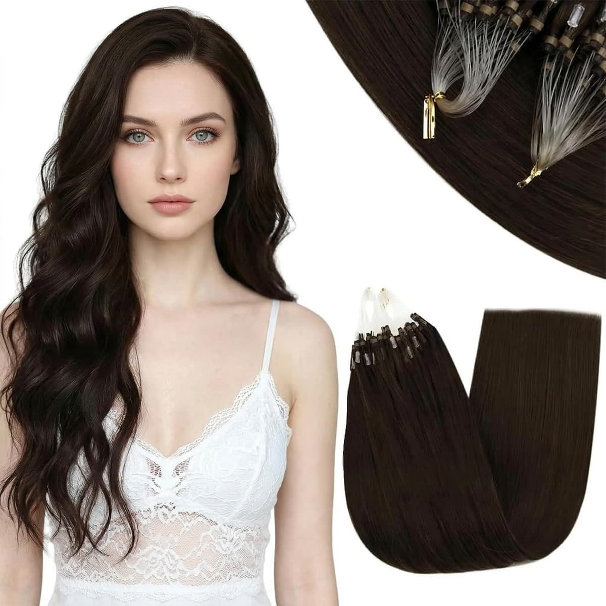 RUNATURE 18 Inch Nano Beads Hair Extensions Real Human Hair Ice Blonde Nano Hair Extensions Real Human Hair White Blonde Invisible Nano Rings Straight Remy Hair 50g 50s #800 — view 40