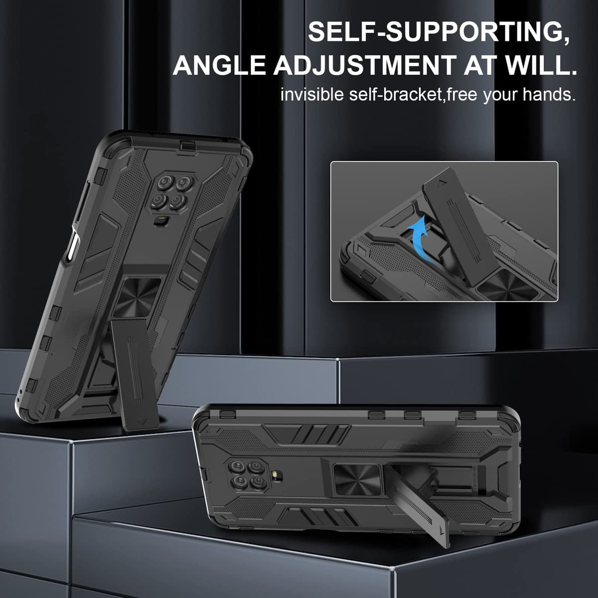Funda para CMF Phone 2 Pro, Carcasa Antigolpes con Soporte anular metálico, Case Protectora de Grado Militar, Negro — view 1097