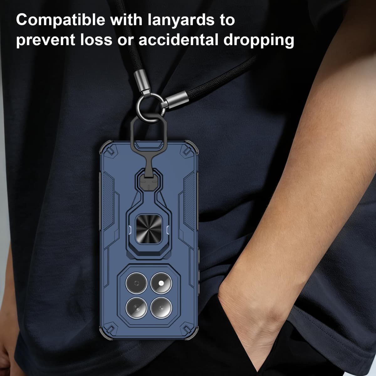 Funda para Xiaomi Redmi Note 15 Pro 5G, Carcasa Antigolpes con Soporte anular metálico, Case Protectora de Grado Militar, Azul — view 7