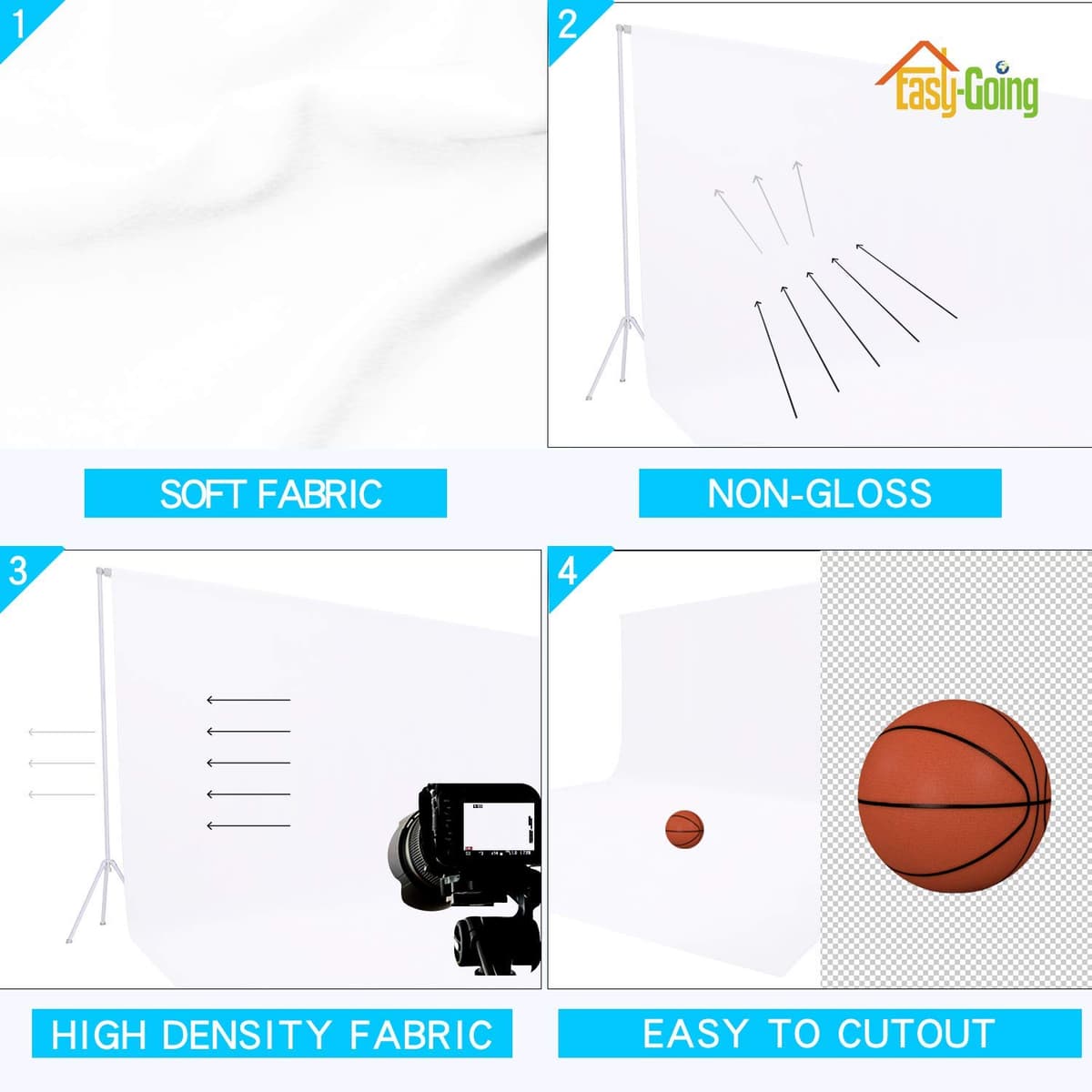 Easy-Going 5Wx7L ft White Background Muslin Backdrop, Photo Studio, Collapsible High Density Screen for Video Photography and Television — view 3