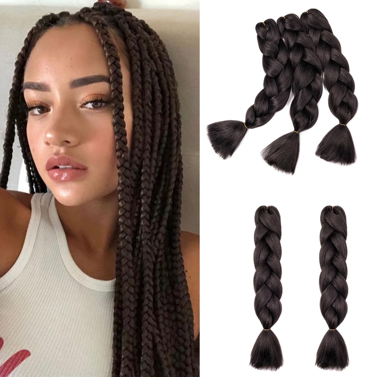60cm Extensiones de Pelo Trenzas Africanas Castaño Oscuro Extensiones para Trenzas Africanas 1 pcs 100g Kanekalon Pelo para Trenzas Africanas Sintetico Extensiones de Trenzado Cabello Braiding — view 88