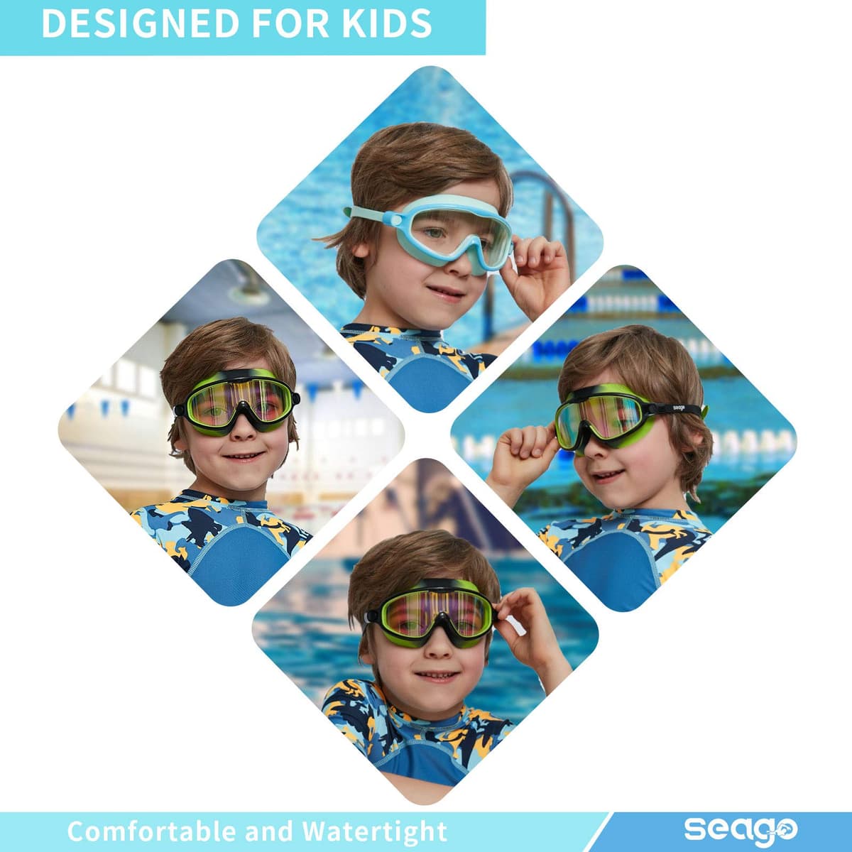Seago Swim Goggles 2 Pack Anti-Fog Anti-UV Wide View Swimming Goggles for Kids 3-14 — view 6