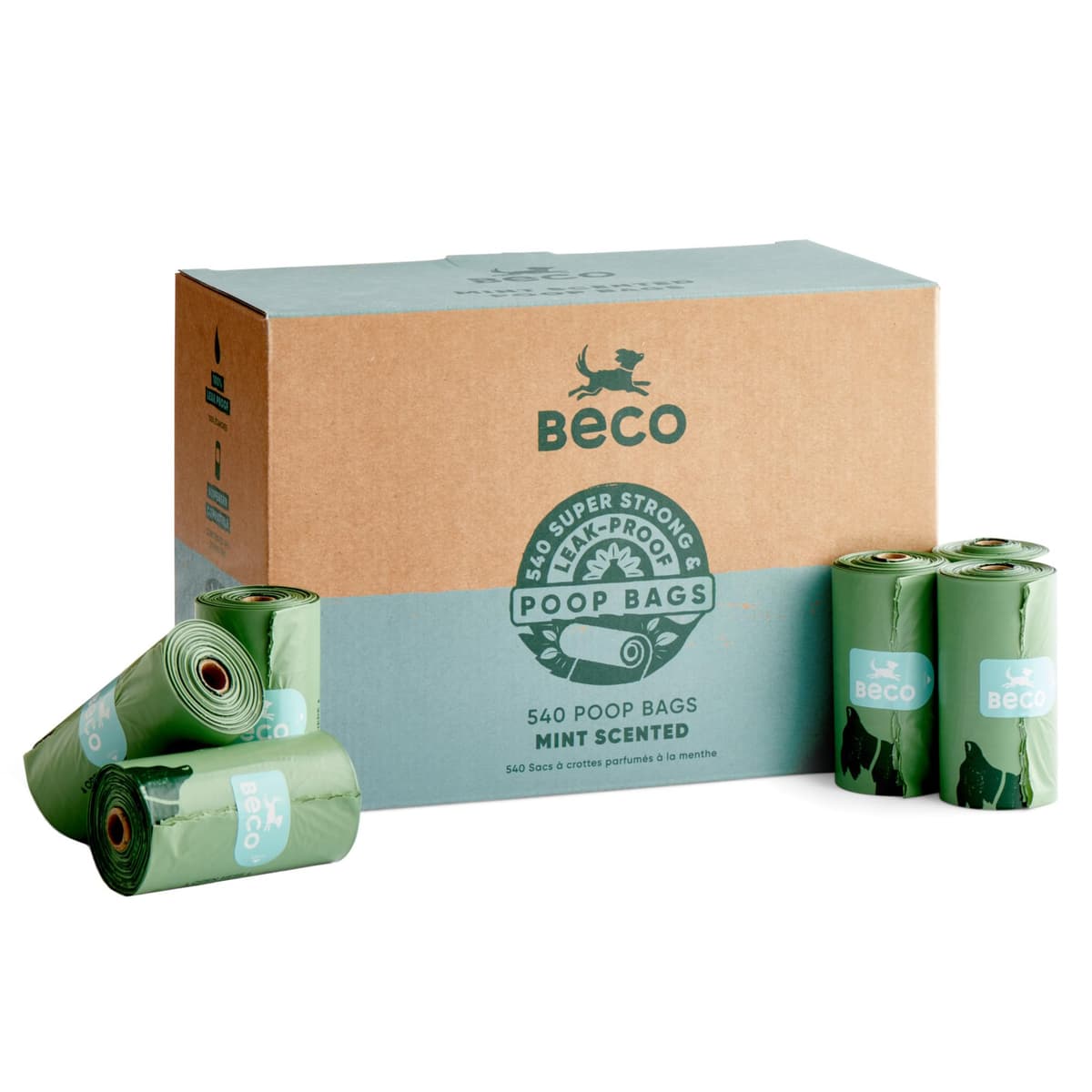 Beco Dog Poo Bags - Strong, Leakproof & Large - 94% Recycled Plastic, Extra Thick Dog Poop Bags, Heavy Duty - Unscented Refill Rolls, 270 Count — view 11