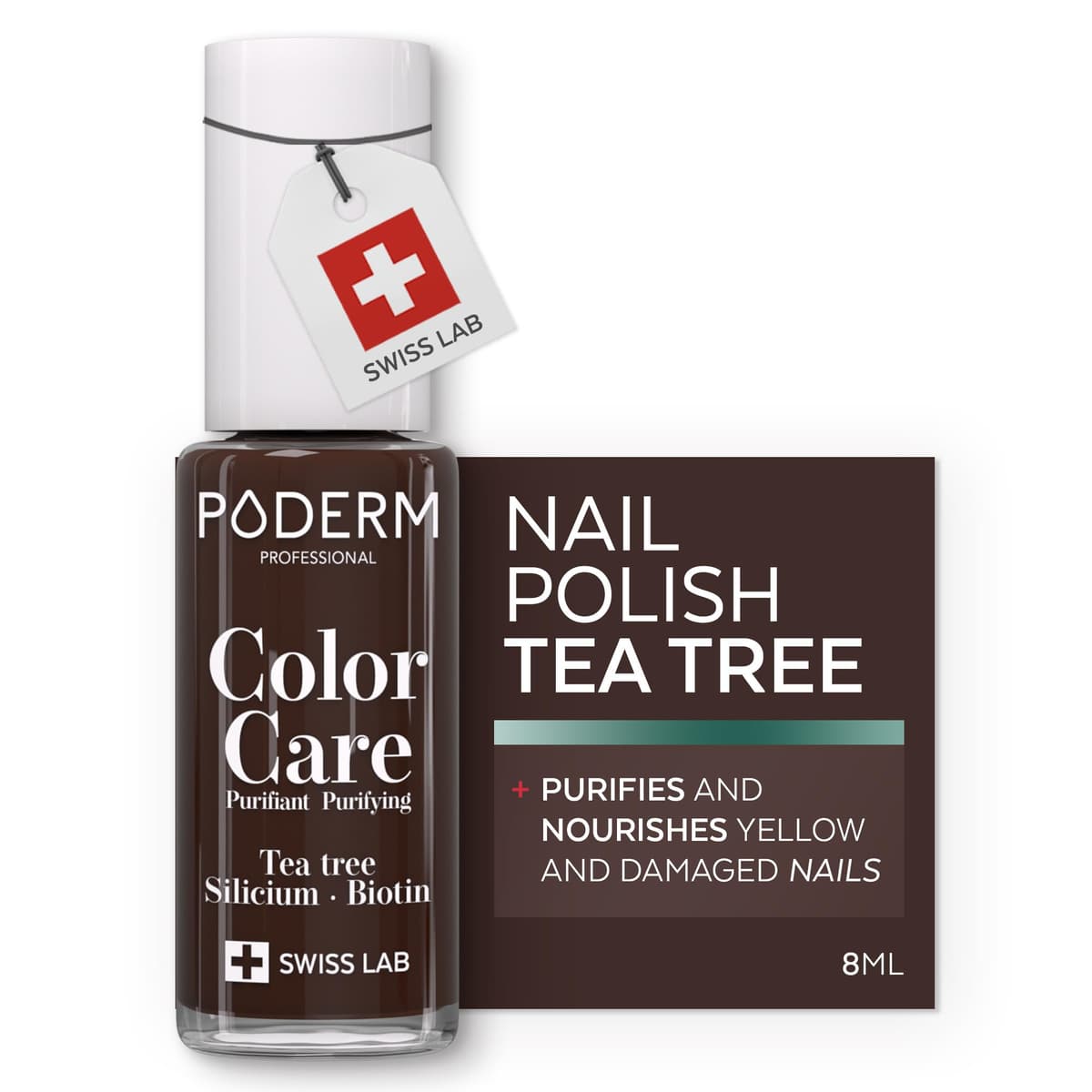PODERM Nail Care Polish with Tea Tree - Rosewood | Swiss Lab - 8ML | Enriched with Tea Tree, Silicon & Biotin | Purifies, Clarifies & Nourishes Yellow Nails | Created by a Podiatrist — view 8