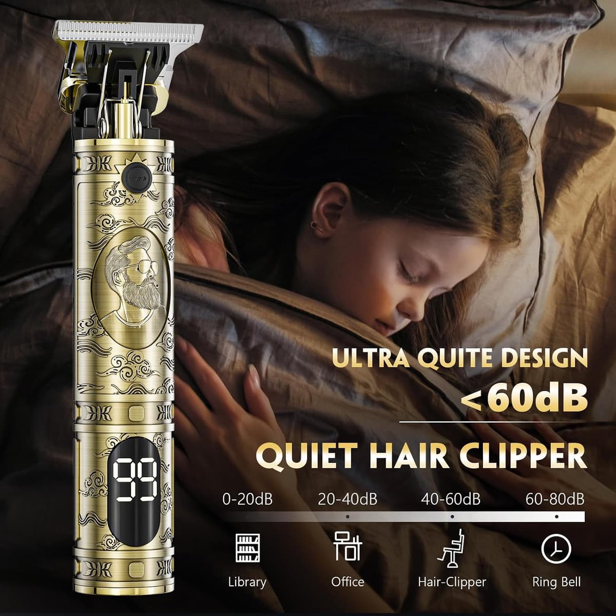 Men's Hair Clippers, Electric Man Shaving Machine with LED Hair Clippers Trimmer Beard Cordless Razor Hair Cutting for Home and Salon (Bronze) — view 4
