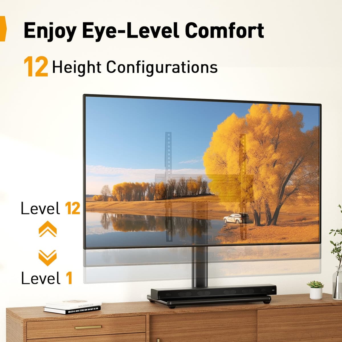 PERLEGEAR Universal TV Stand for 24-60 inch TVs up to 45kg, Swivel Height Adjustable Table Top TV Stands, TV Mount Stand with Tempered Glass Base, Pedestal TV Stand with Bracket Max VESA 400x400mm — view 4