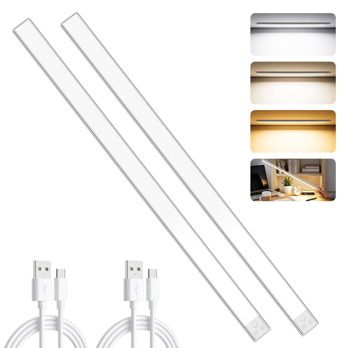 OUILA Under Cabinet Kitchen Lights, 64 LED [2 Pack] 3 Color Stepless Dimming Motion Sensor Lights Indoor, 1000mAh USB-C Rechargeable LED Lights for Cupboard, Kitchen — view 17
