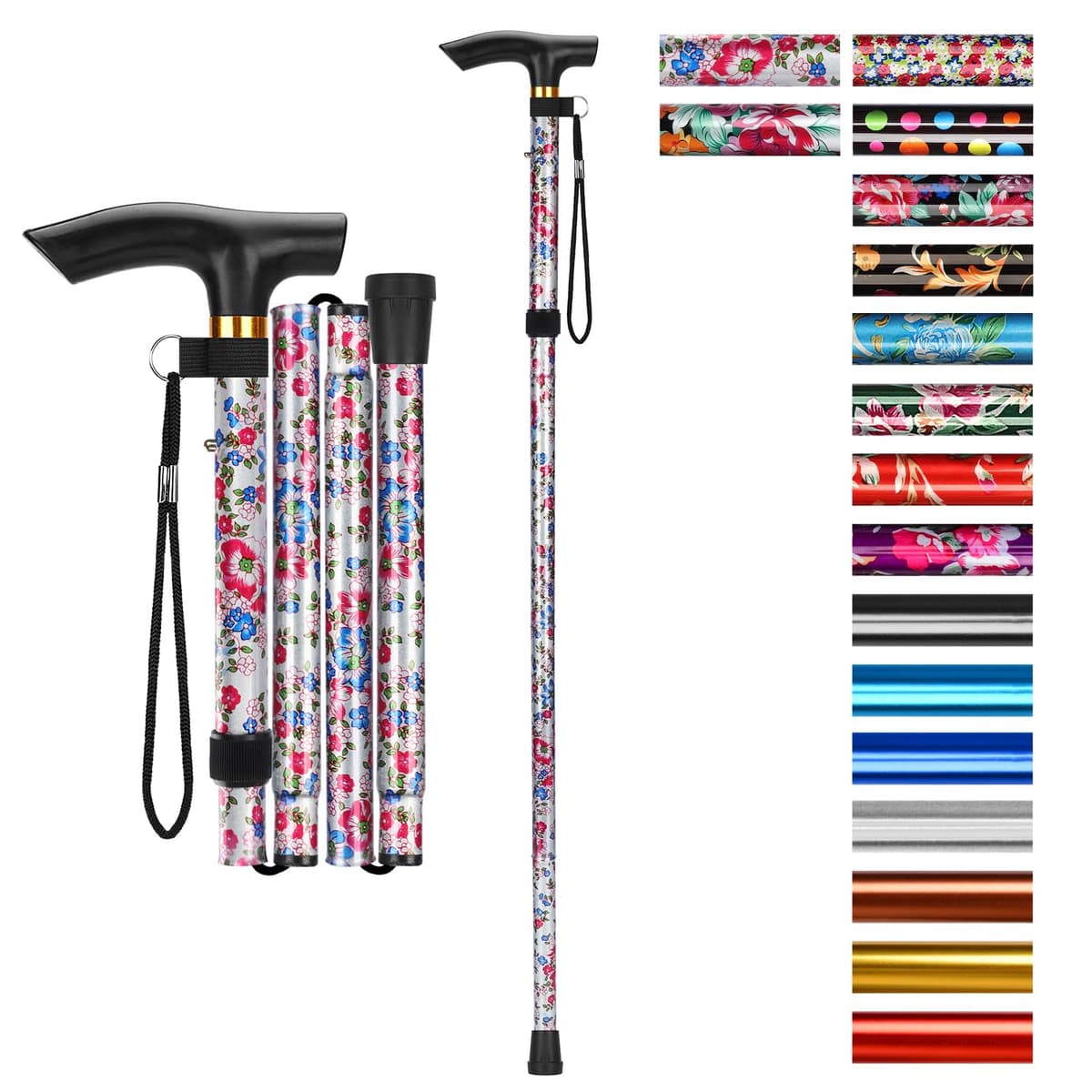 supregear Bastón Plegable, 5 Niveles de Altura Ajustable, Ligero y Portátil para Viaje, Mango en T y Pulsera, Extensible para Personas Mayores y Adultos con Discapacidad — view 18