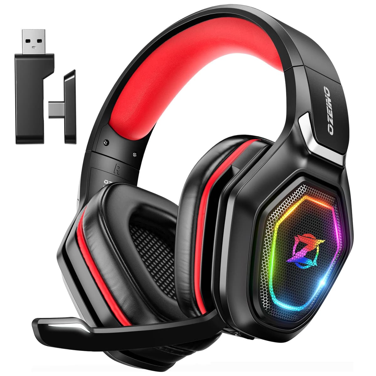 Ozeino Wireless Gaming Headset, Compatible with PC Ps5 Ps4 Boasts 2.4GHz Lossless Audio, USB & Type-C, Flip Microphone and 40-Hr Battery - Suited for Switch, Laptop, Mac — view 7