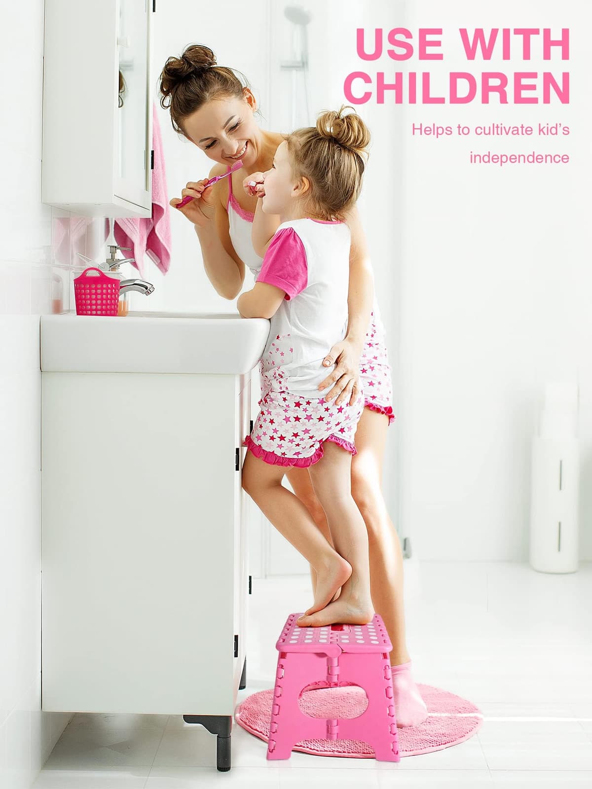 EASY SPEED Taburete Plegable Cocina o Baño (21x17x18cm),Hecho de Material Plástico PVC Antideslizante Banco Plegable Portatil,Taburete Plegable para Niños (hasta 150 Kg),Rosa — view 5