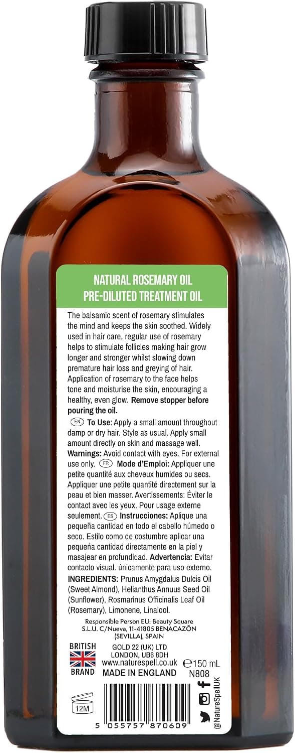 Nature Spell Rosemary Oil for Hair Growth, Pre-Diluted Scalp Oil, Stimulates Growth, Strengthens Dry and Damaged Strands, Nourishes Split Ends, Colour Safe, For All Hair Types, Vegan, 150 ml — view 7
