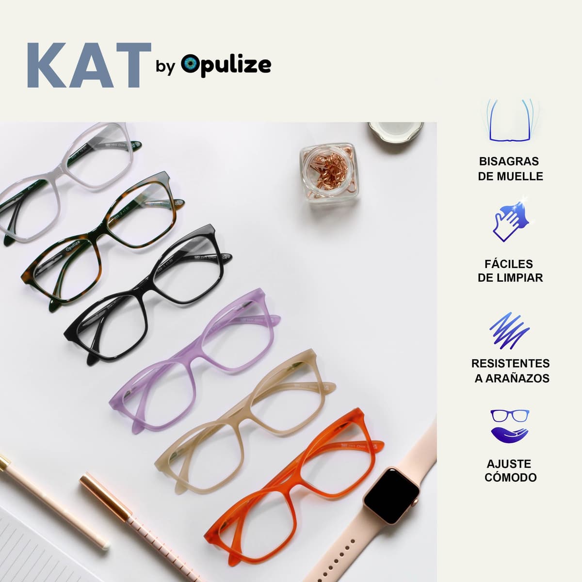 OPULIZE KAT Gafas de Lectura - Pack de 4 - Montura Ojo de Gato - Negro, Marrón, Gris, Topo - Hombres y Mujeres - Bisagras de Muelle - RRRR59-127U - +1.00 — view 4