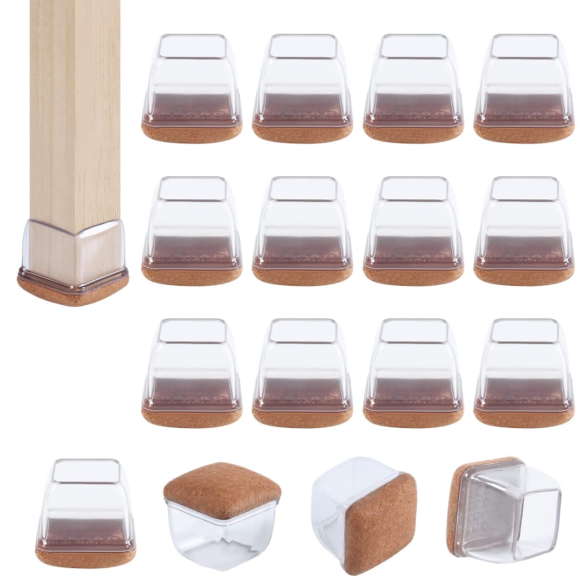 Ezprotekt Protectores de Suelo Transparentes para Patas de Silla 20-28mm, 16 Tapones de Silicona con Fieltro Envuelto, Fundas de Silicona Redondo — view 13
