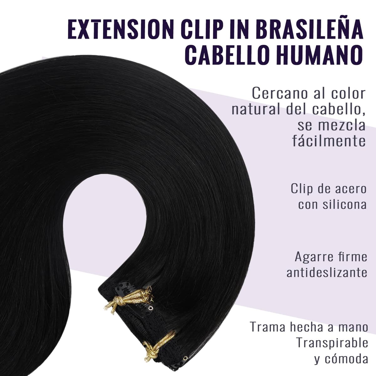 Fshine Extensiones de Clip de Pelo Natural Humano 7pcs 14 Pulgadas Extensiones Clip Pelo Natural Negro Natural Color 1B 120G — view 3