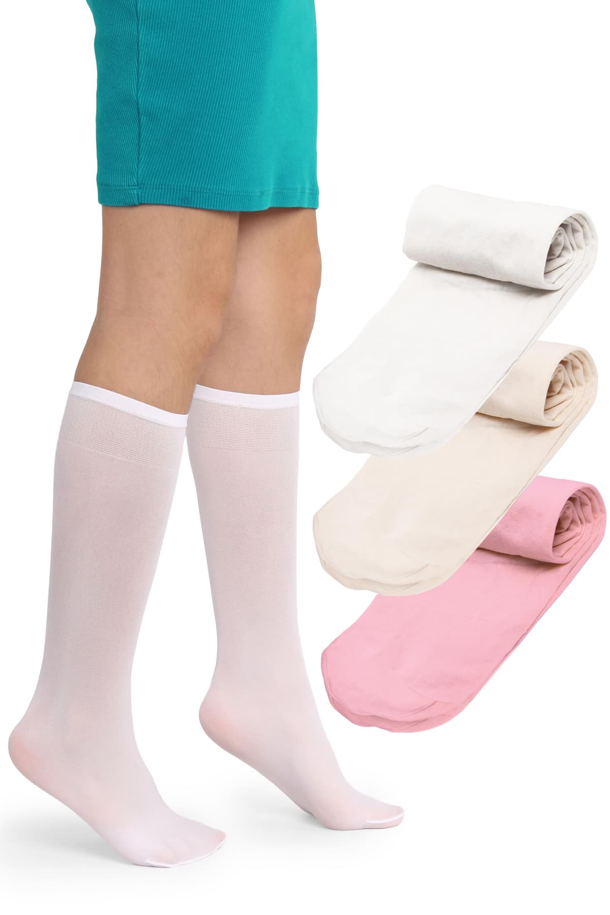 LORES Alma Medias hasta la rodilla para niña 40 DEN blancas, calcetines altos de microfibra opaca, suaves y elásticos con banda confort, ideales para colegio, uniforme y uso diario (talla 24–37) — view 5
