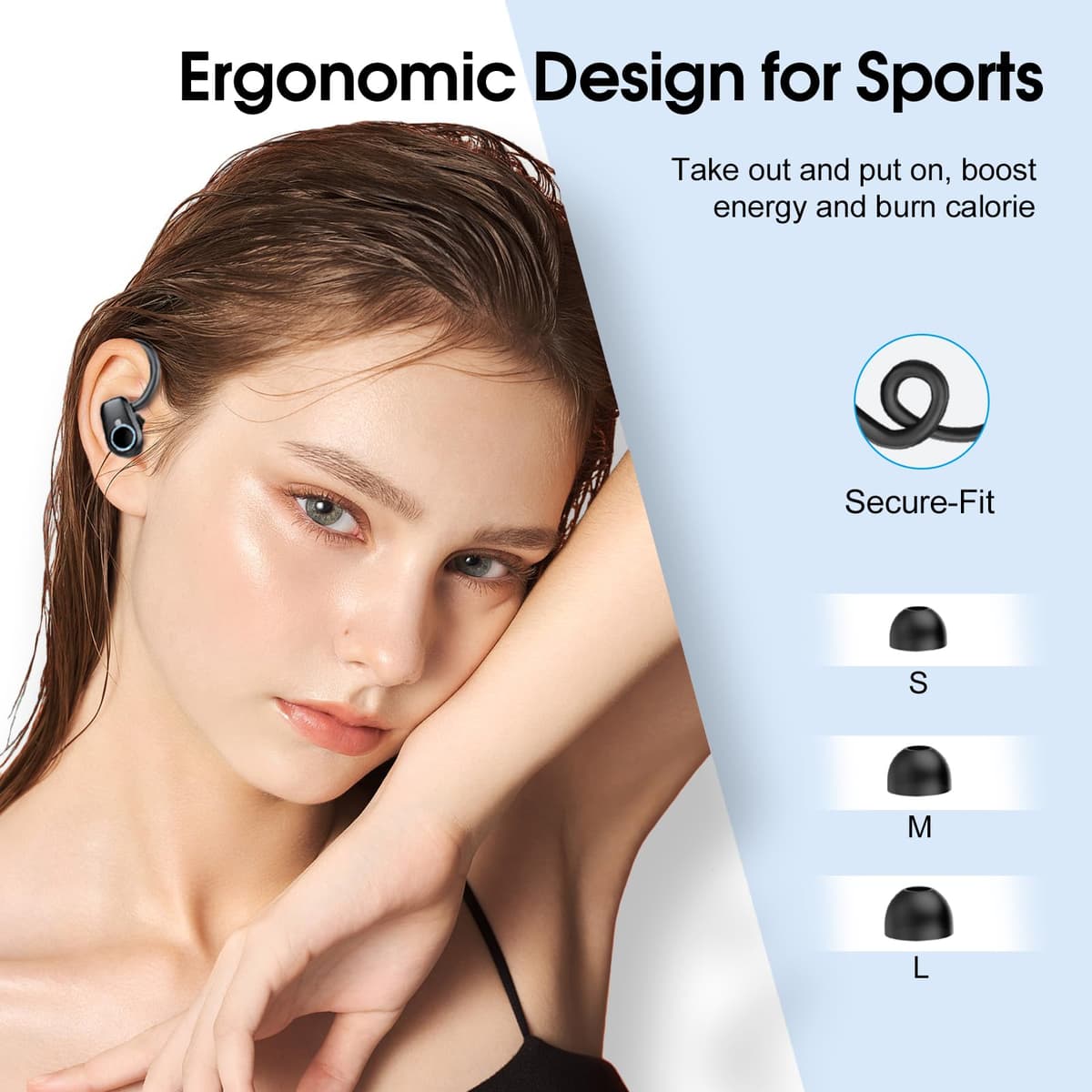 Wireless Earbuds, Bluetooth 5.3 Headphones with 4 ENC Noise Canceling Mic, 50H Stereo Dual LED Display Ear Buds, Sport Bluetooth Earphones with Earhooks, IP7 Waterproof Wireless Headphones for Running — view 6