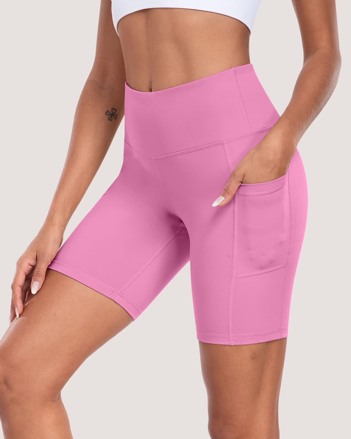 Pantalones cortos de ciclista para mujer con bolsillos, cintura alta de 8 pulgadas, control de abdomen, suaves, atléticos, entrenamiento, gimnasio, yoga — view 26