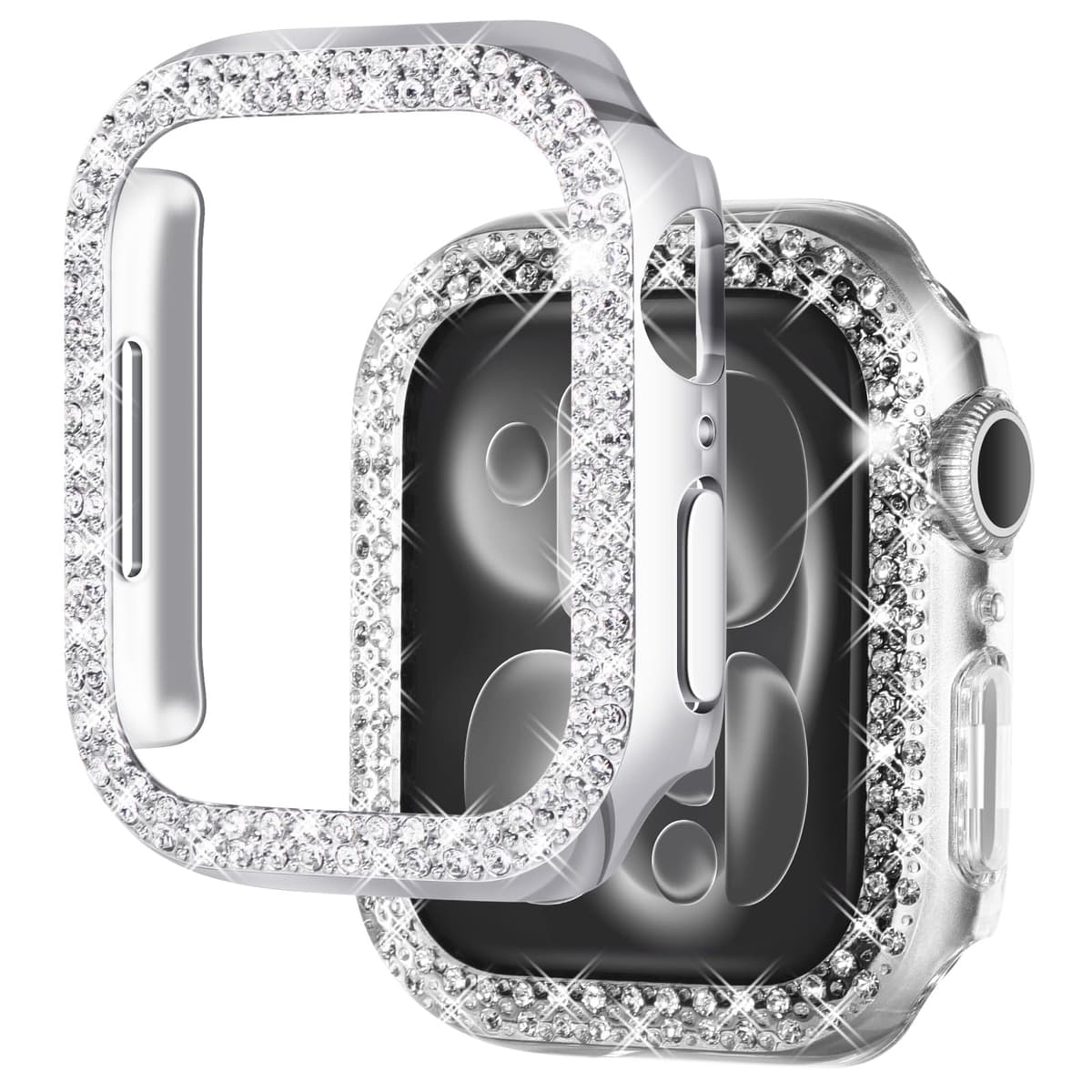NewWays 2-pack Women Bling Case Compatible with Apple Watch 40mm Series 6/5/4/SE(2025-2020) Without Protective Film,Overall Protective Bumper Diamond Cases for iWatch 40mm(Silver+Clear)
