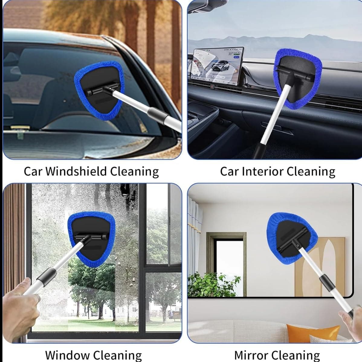 Car Windscreen Cleaner Tool, Telescopic Handle Car Cleaning Kit with 4 Reusable Microfiber Pads, Auto Windshield Cleaner for Interior Exterior Glass — view 4