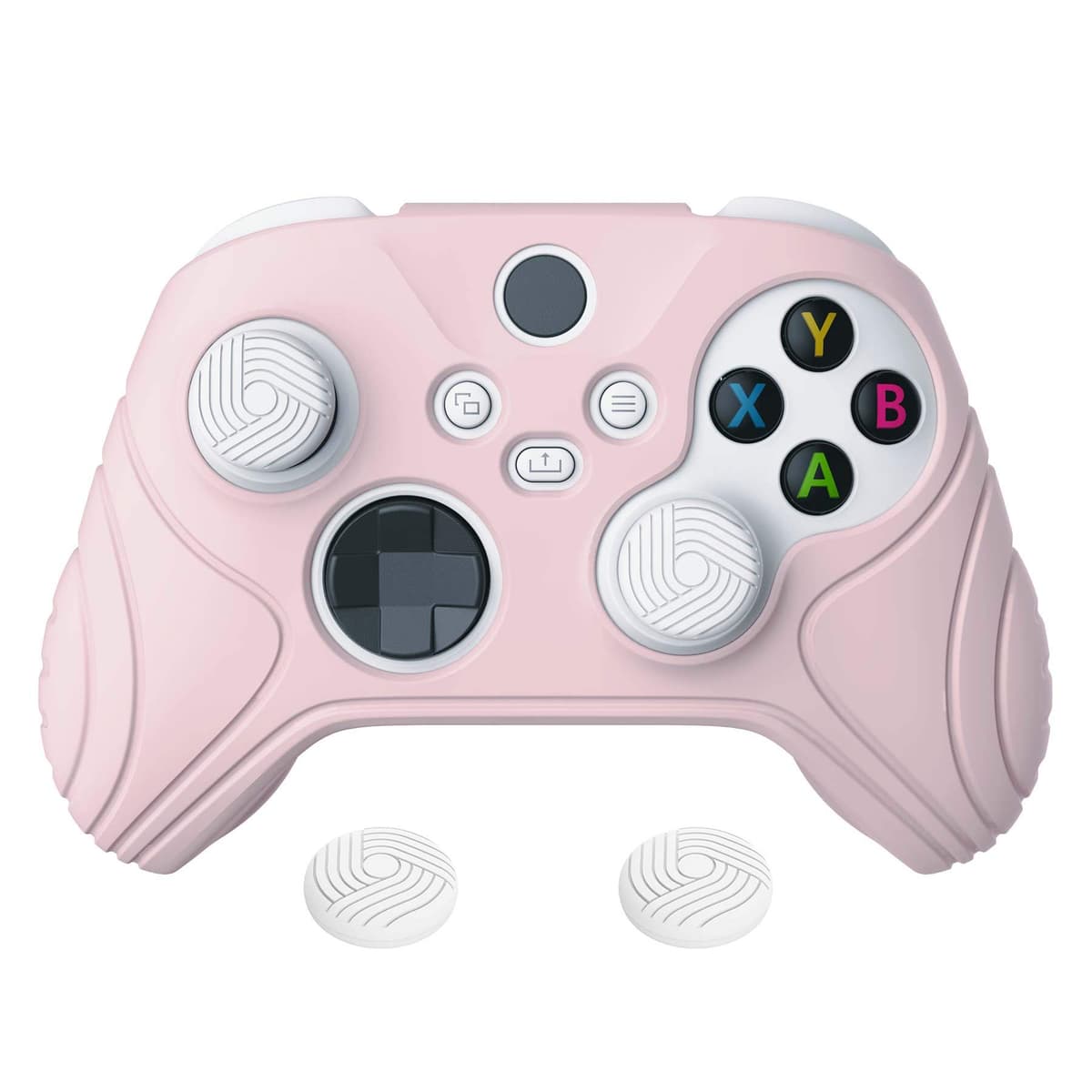 eXtremeRate PlayVital Funda de Silicona para Xbox Series X/S - Suave al Tacto, Antideslizante y Resistente, con 2 Tapas para Joysticks, Cubierta Protectora de Goma (Edición Samurai-Rosa Sakura)
