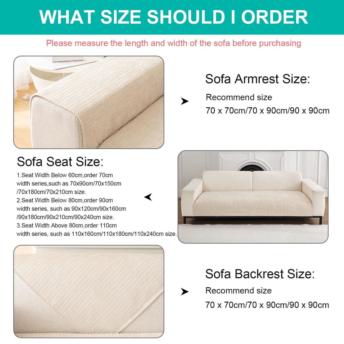 SHANNA Chenilla Suave Funda Sofa Chaise Long 1 2 3 4 Plazas Protector Cubre Sofa, Nuevas Antideslizantes Universales Fundas de Sofá con Textura Gruesa Sólida para Sala de Estar (Blanco, 90 * 120cm) — view 3