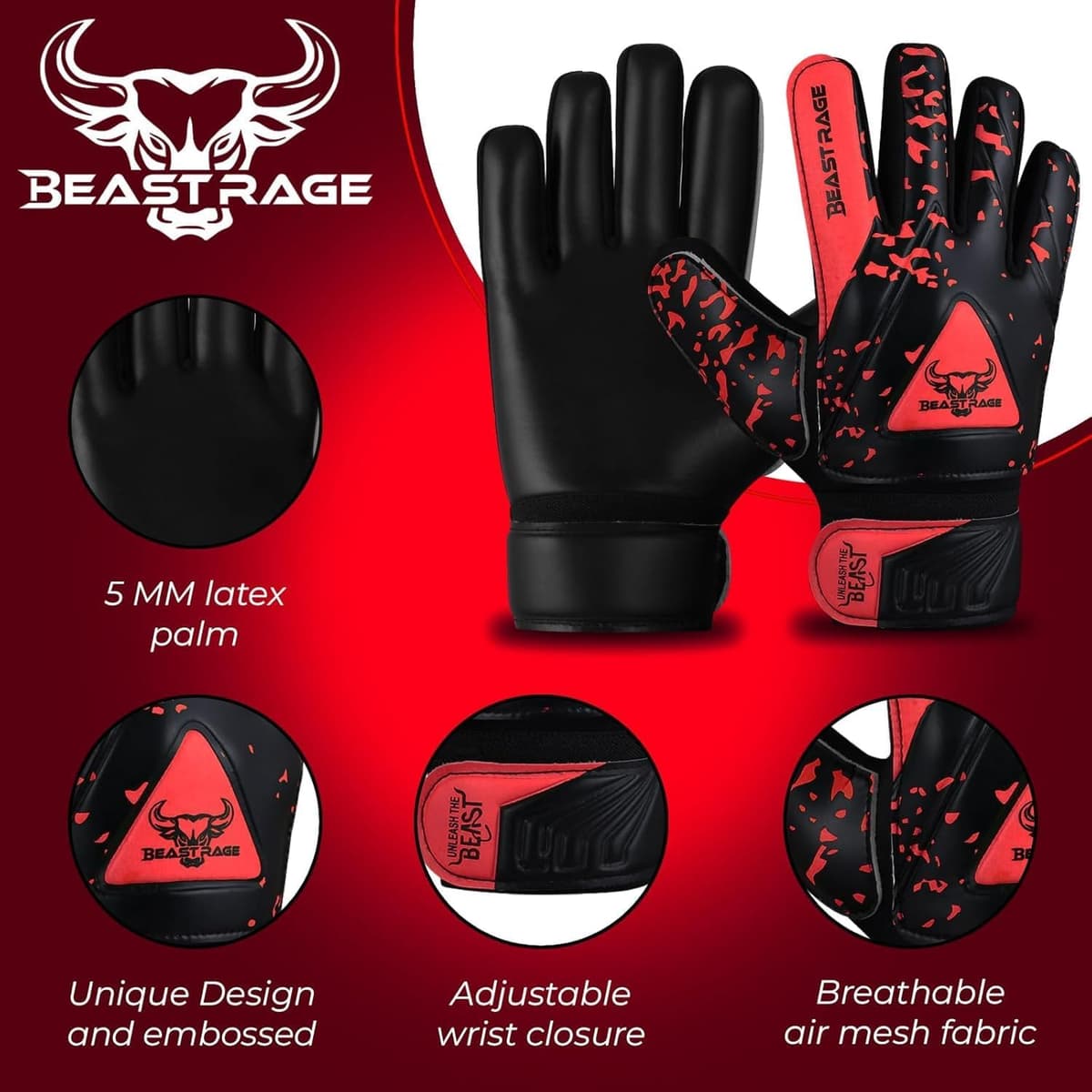BEAST RAGE Guantes de Portero para niños y jóvenes,Guantes de Portero de fútbol para niños,Soporte de muñeca Doble,Agarre Fuerte,Guantes de fútbol con Palma Acolchada para niño — view 2