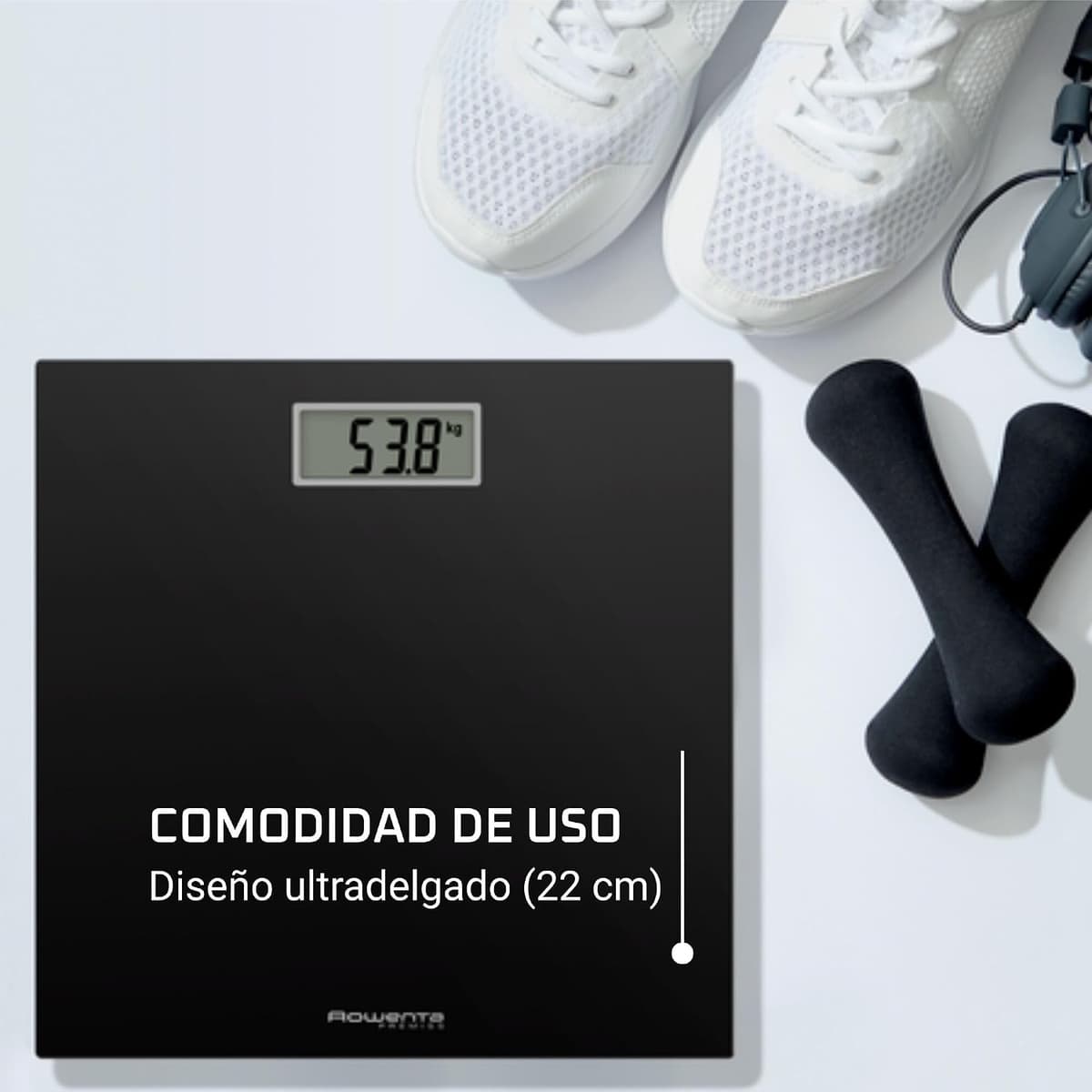 Rowenta Premiss - Báscula de baño con Pantalla LCD, diseño fino de 2cm de alto, hasta 150 kg y 100 gr precisión, encendido y apagado automático, Negro BS1400 — view 2