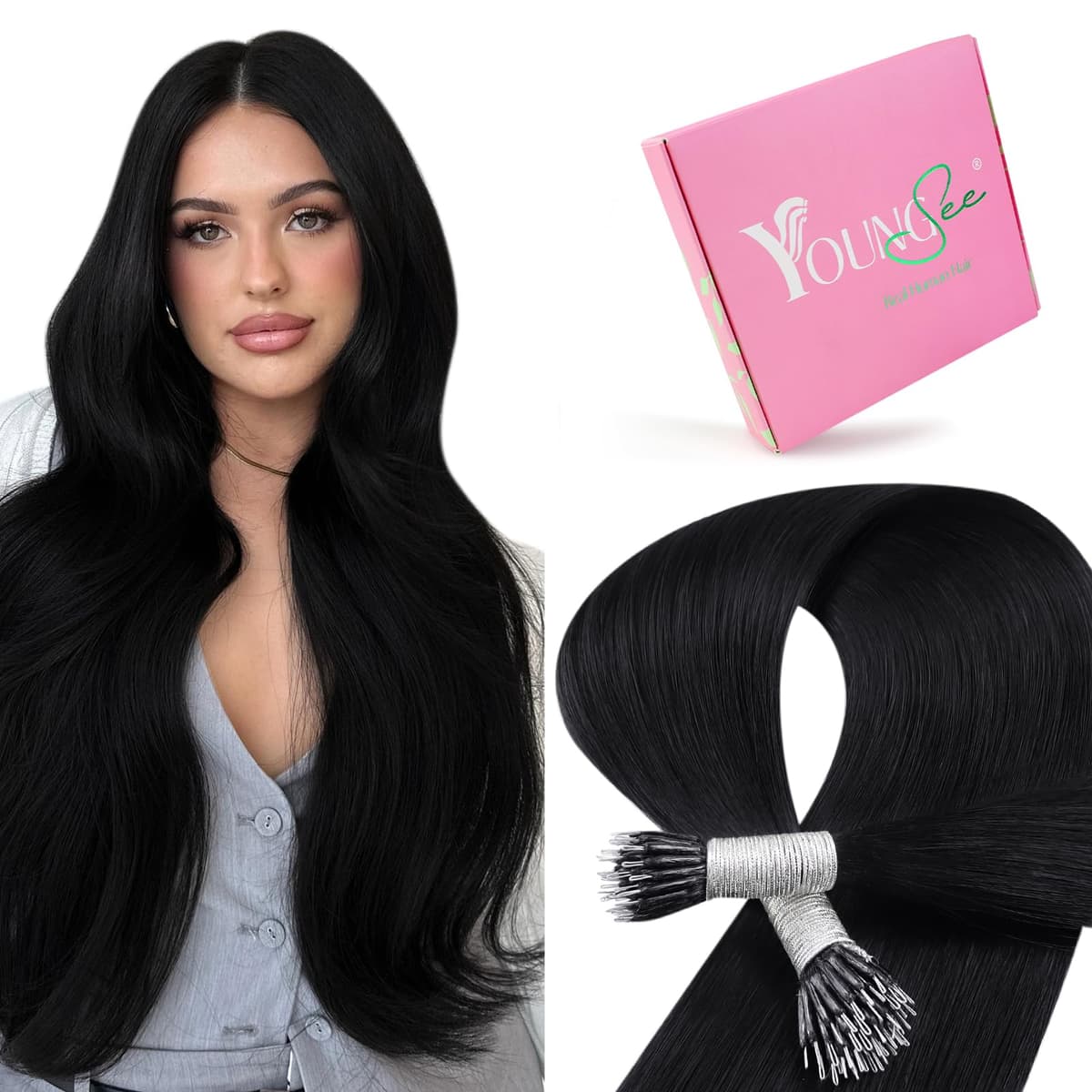 YoungSee Nano Hair Extensions Blonde 16inch Nano Beads Hair Extensions Warm Ash Blonde Highlight Bleach Blonde Nano Ring Hair Extension Highlight for School Soft Cold Fusion 50s 50g — view 37