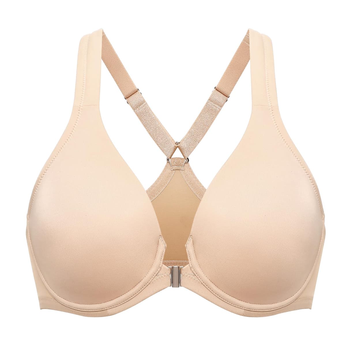 Delimira Women's Front Fastening Bras Seamless Unlined Racer Back Plus Size Underwired Plunge Bra — view 24