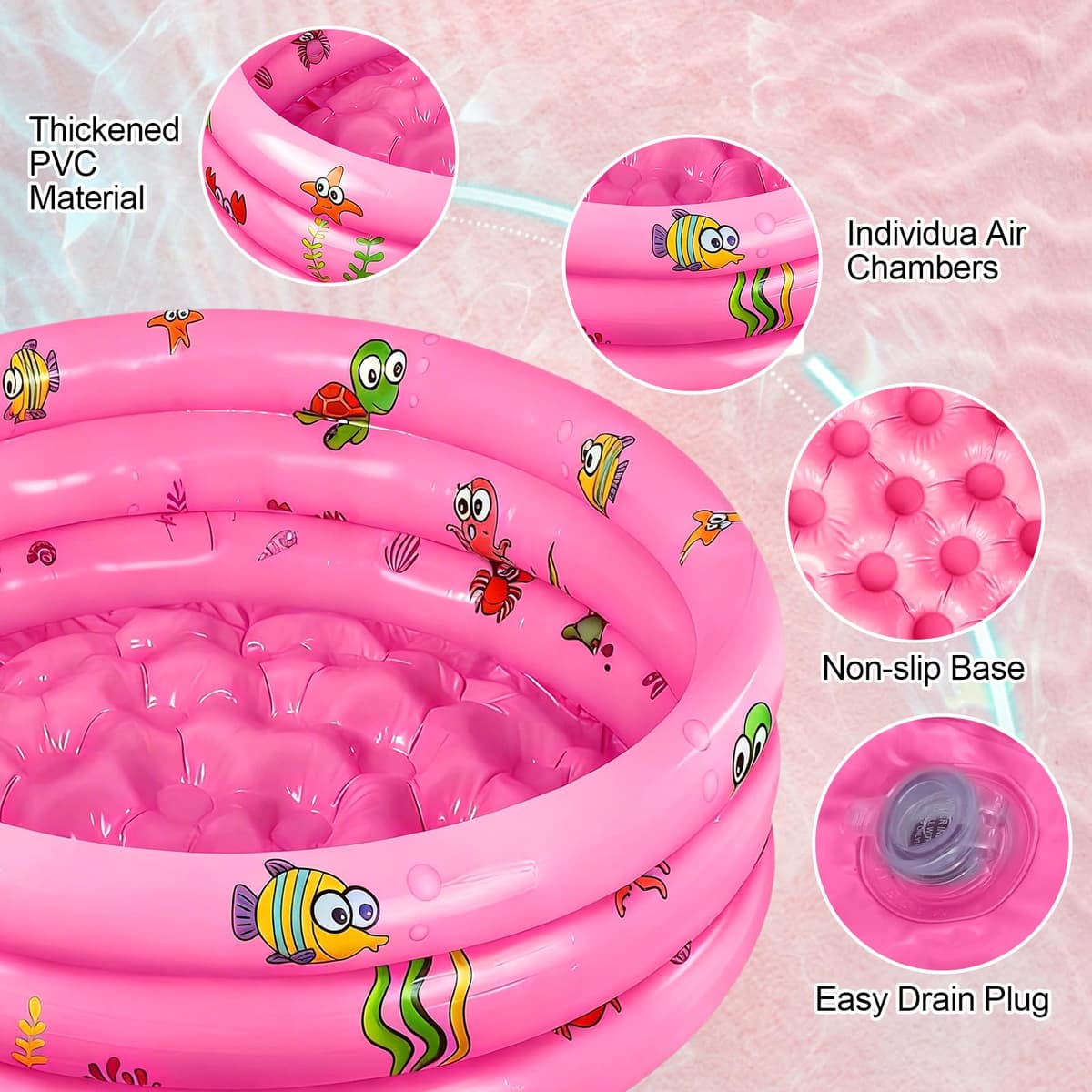 Piscina Hinchable Infantil ø 100 cm,Piscina Inflable Pequeña para Niños,Piscinas Infantiles para Niños,Piscina Hinchable Familiar de 3 Anillos para Familia Exterior Jardín Patio Interior Agua Juego — view 3