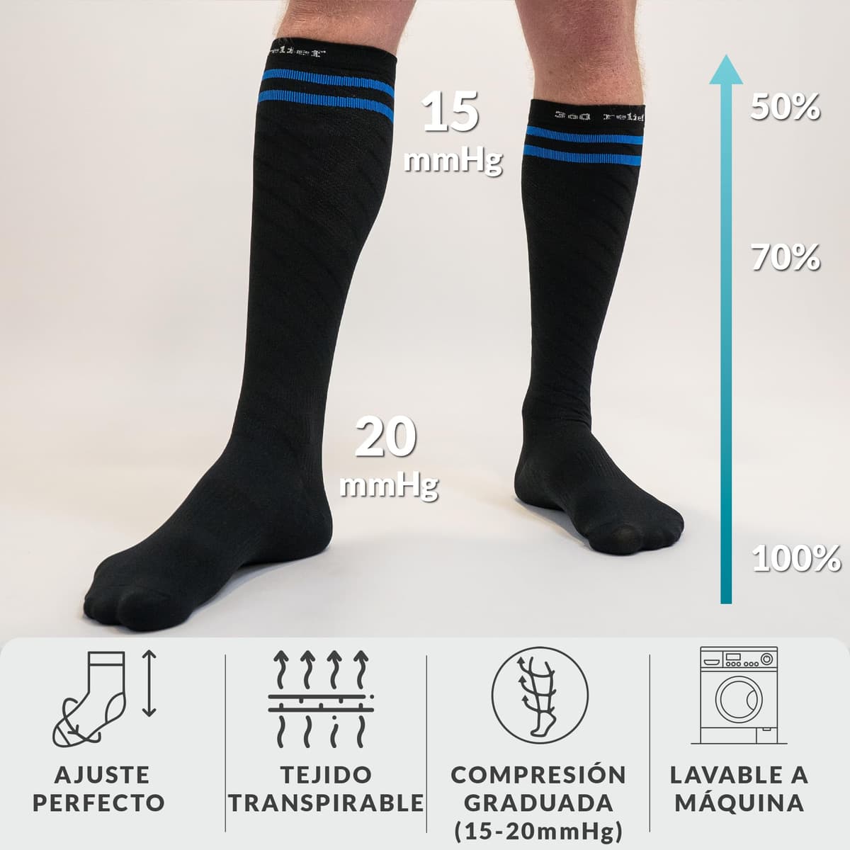 360 Relief Medias de Compresión Mujer y Hombre - 1 Par Calcetines de Compresión para Deportes, Correr, Volar, Viaje, Trabajo, Footing - S/M Beis con Bolsa de Malla — view 70